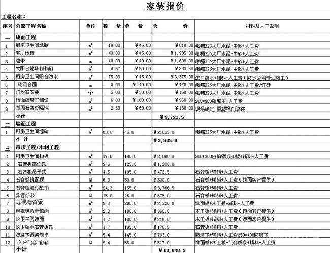 家装报价(家装报价单明细表电子版模板免费)